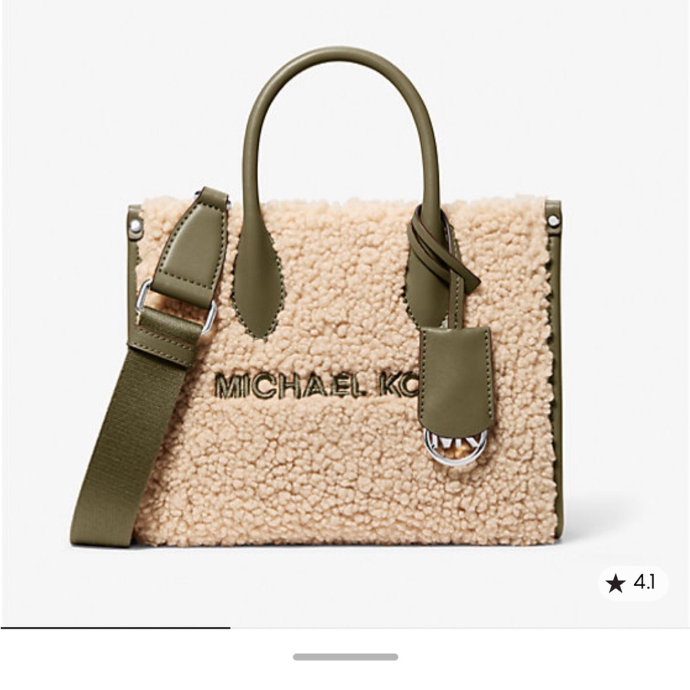 Michael Kors Tan and Olive Mirella Small Faux Shearling Crossbody Bag
